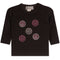 A black long-sleeve baby t-shirt with five rhinestone smiley face and peace sign graphics on the front, displayed flat against a white background.