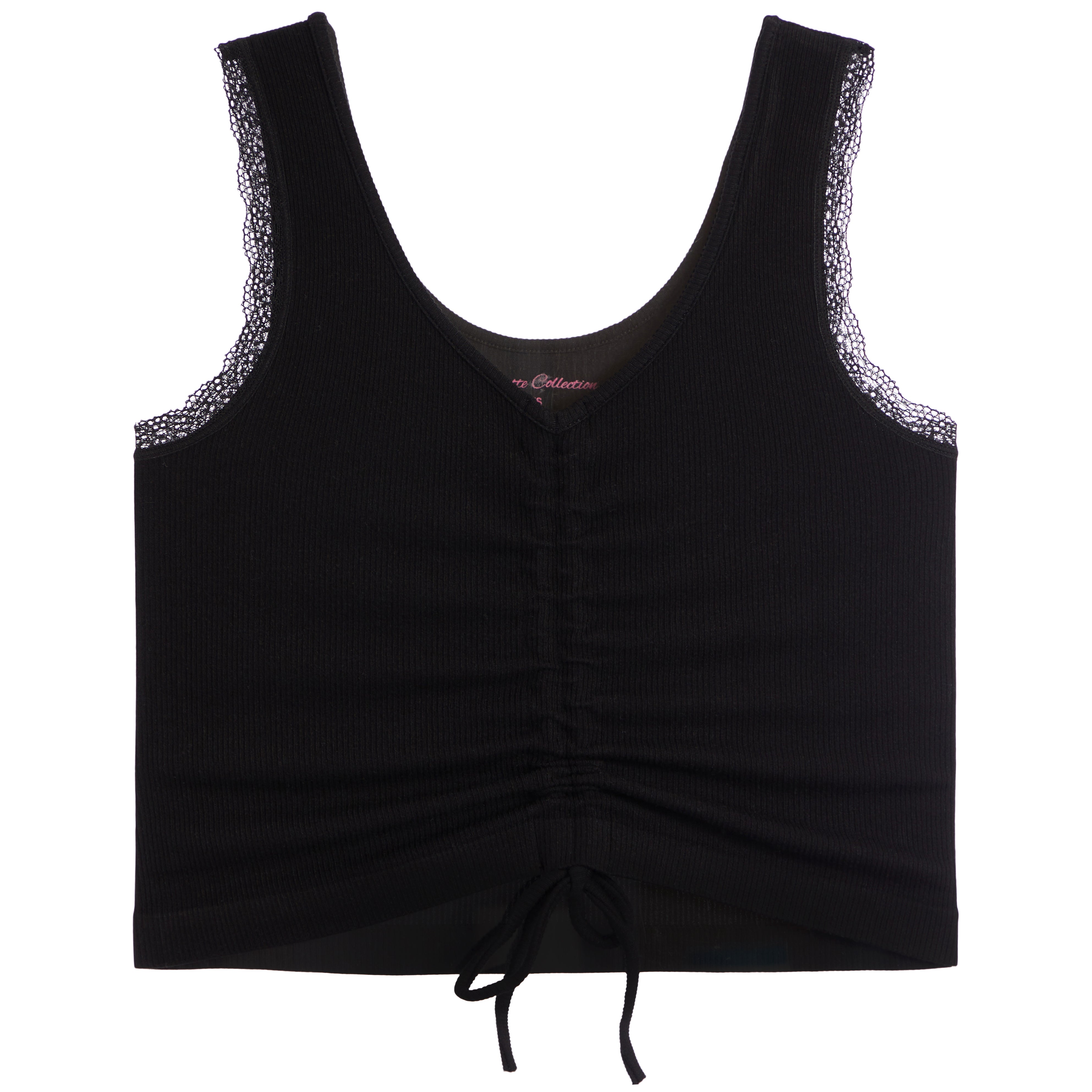 Lace Trim Tie Front Crop Tank - Denny's