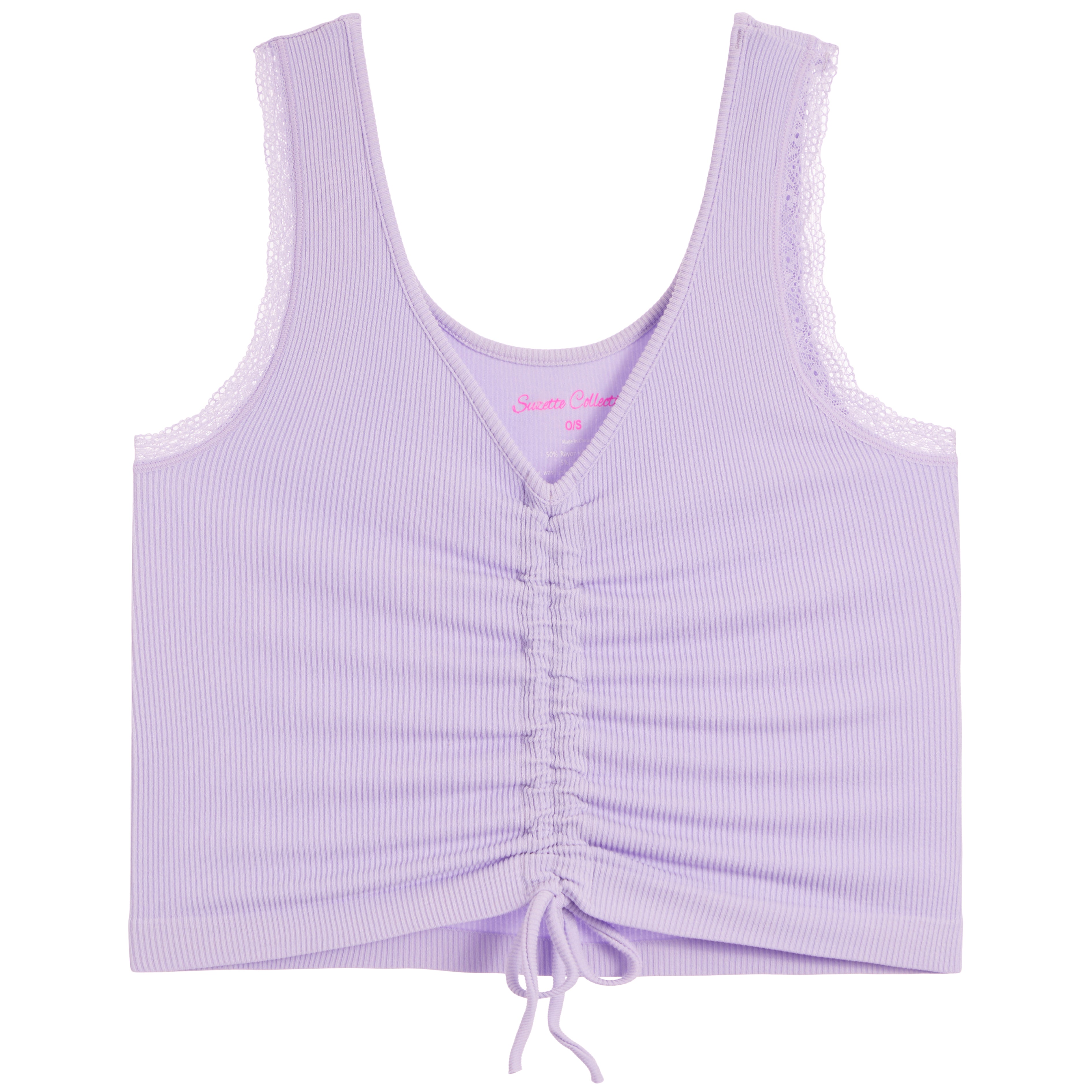 Lace Trim Tie Front Crop Tank - Denny's