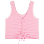 Lace Trim Tie Front Crop Tank - Denny's