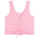 Lace Trim Tie Front Crop Tank - Denny's