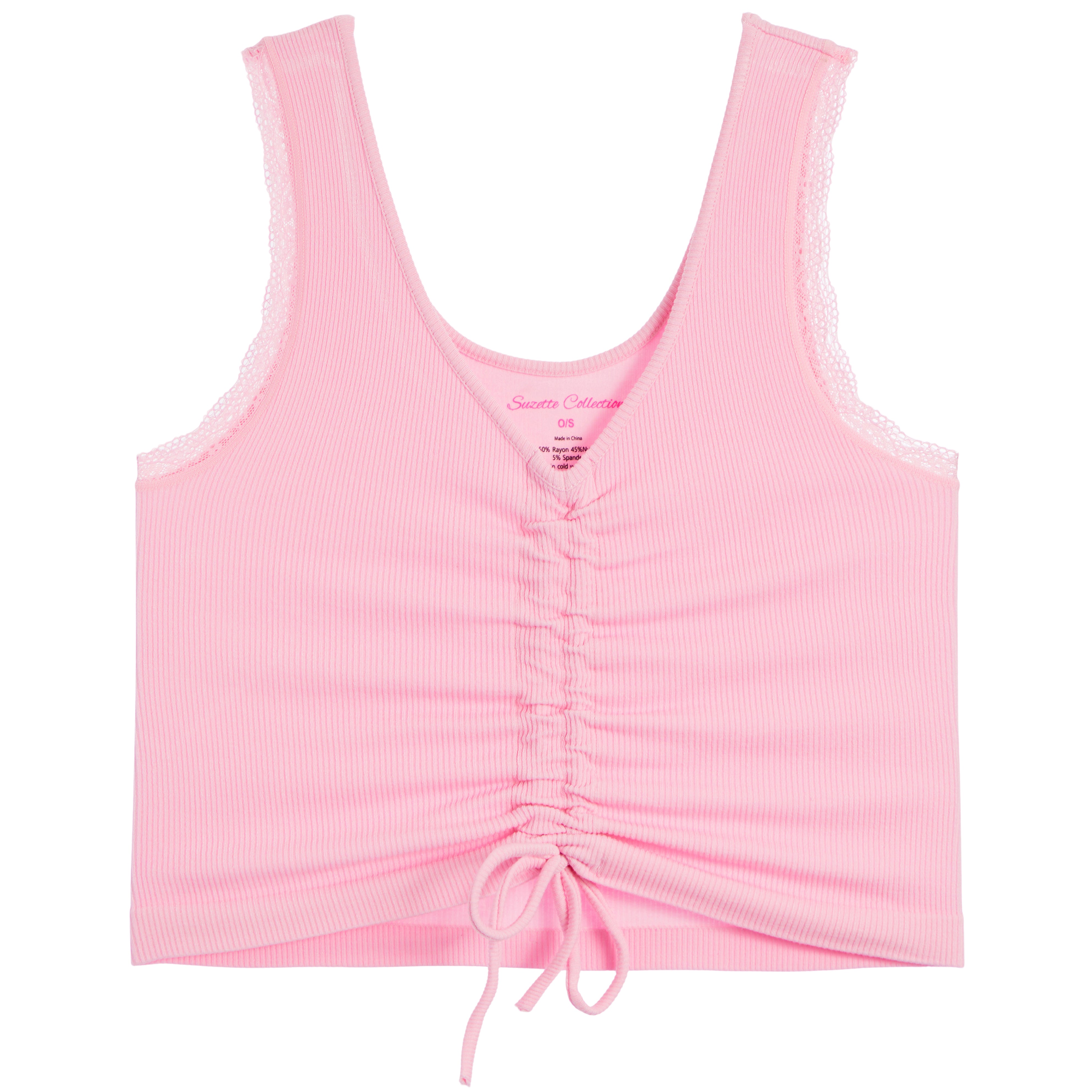 Lace Trim Tie Front Crop Tank - Denny's