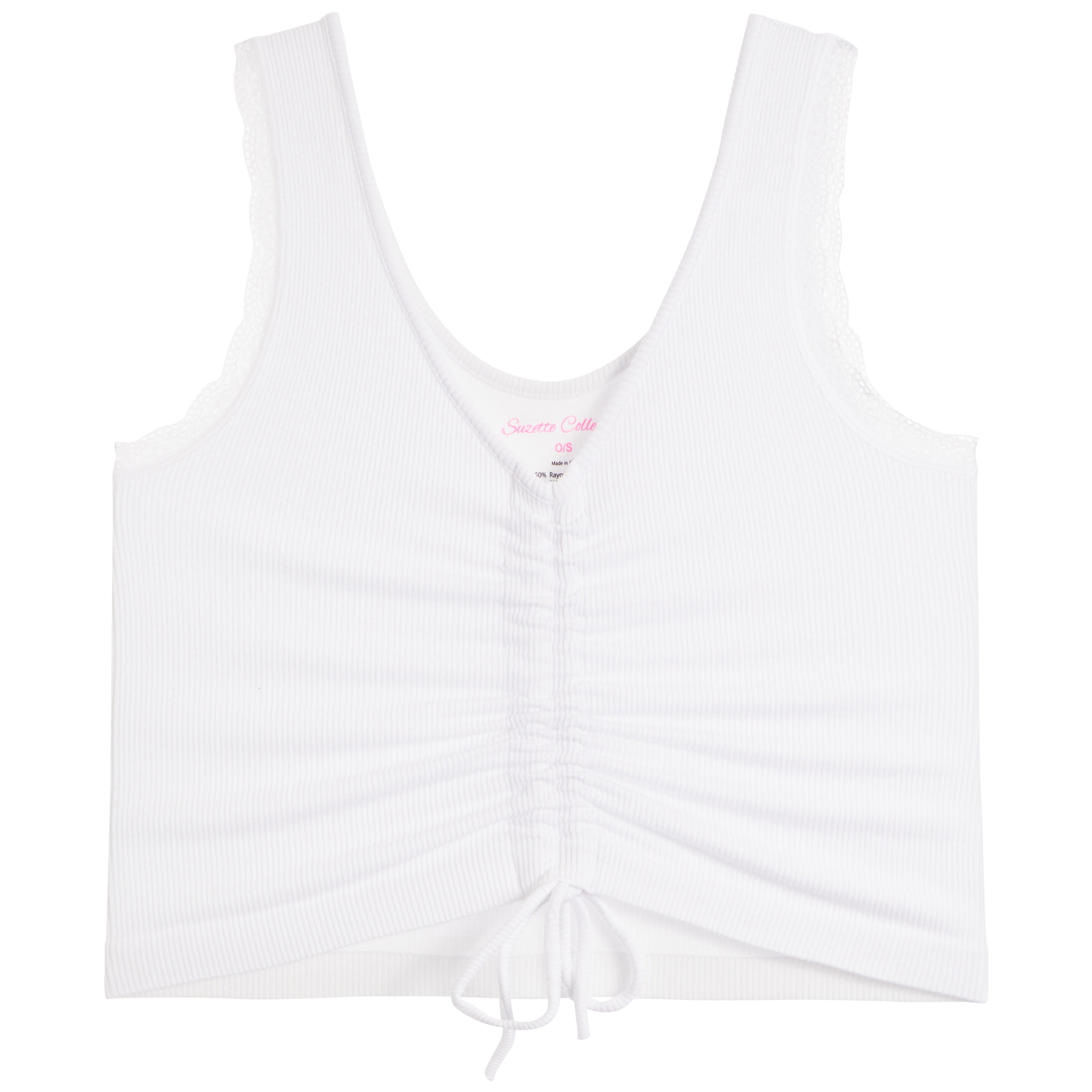 Lace Trim Tie Front Crop Tank - Denny's