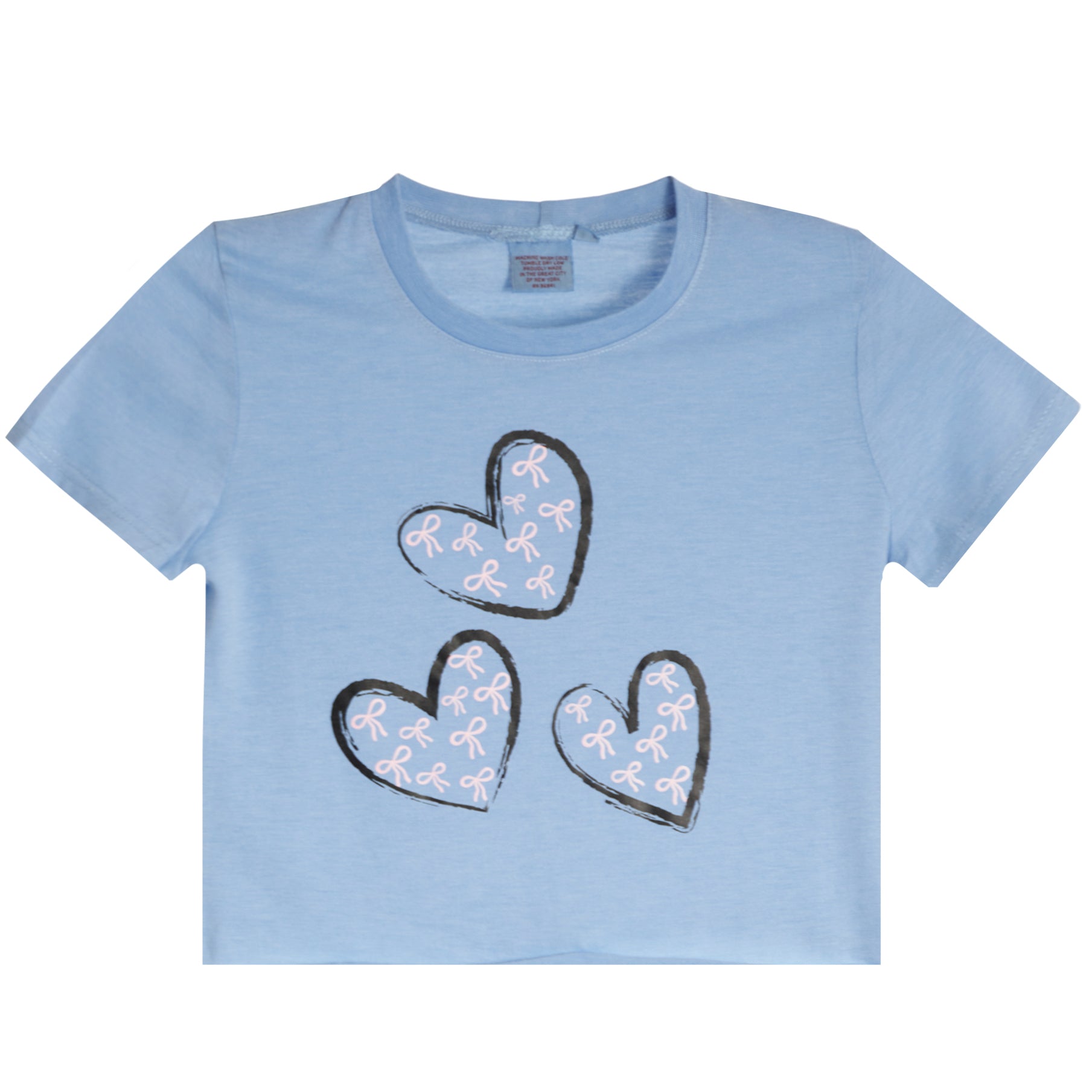 Short Sleeve Tee With Pink Bow Hearts - Denny's