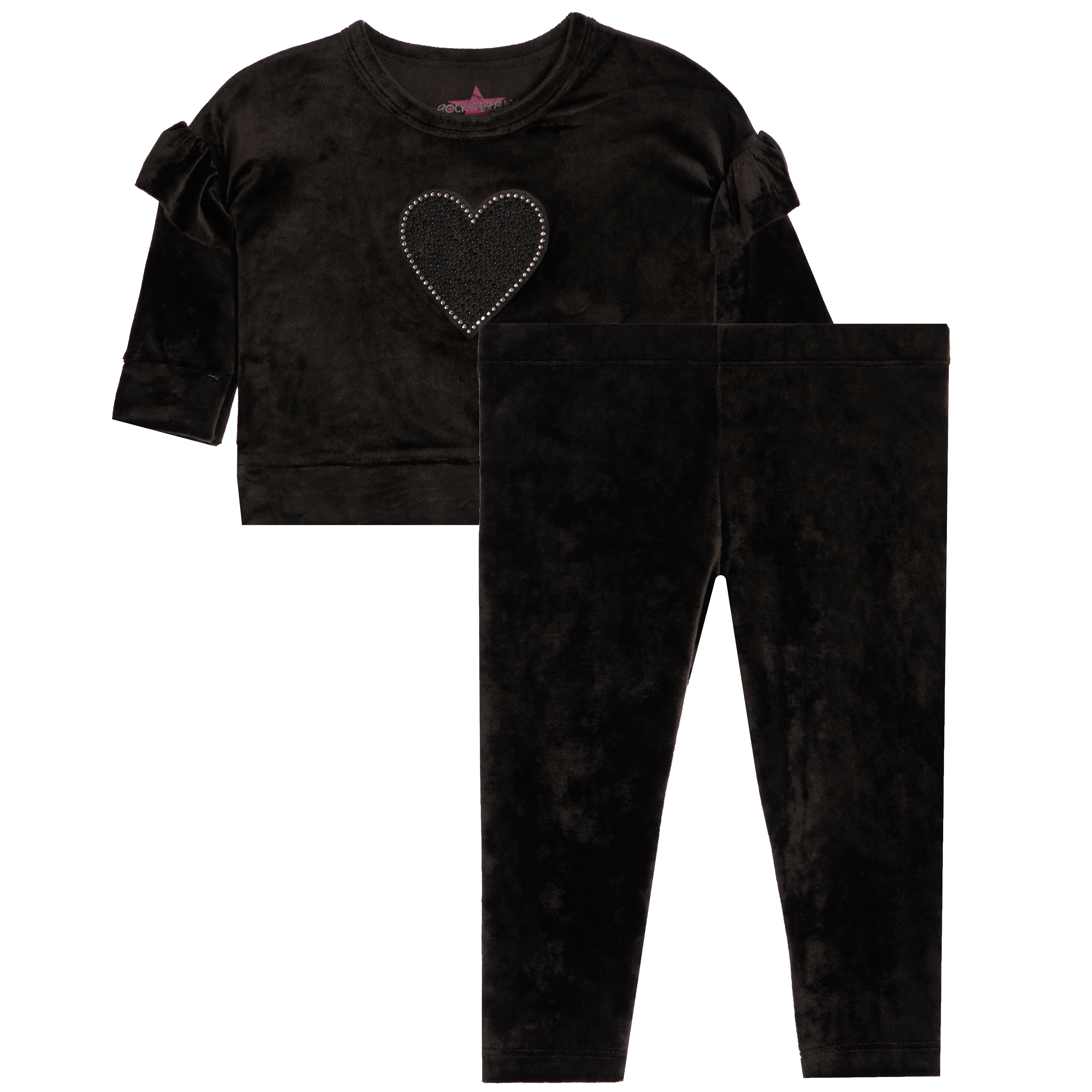 2pc Drop Shoulder Velour Heart Legging Set - Denny's