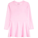 A light pink long-sleeve dress with a round neckline and a flared skirt, shown against a plain white background.