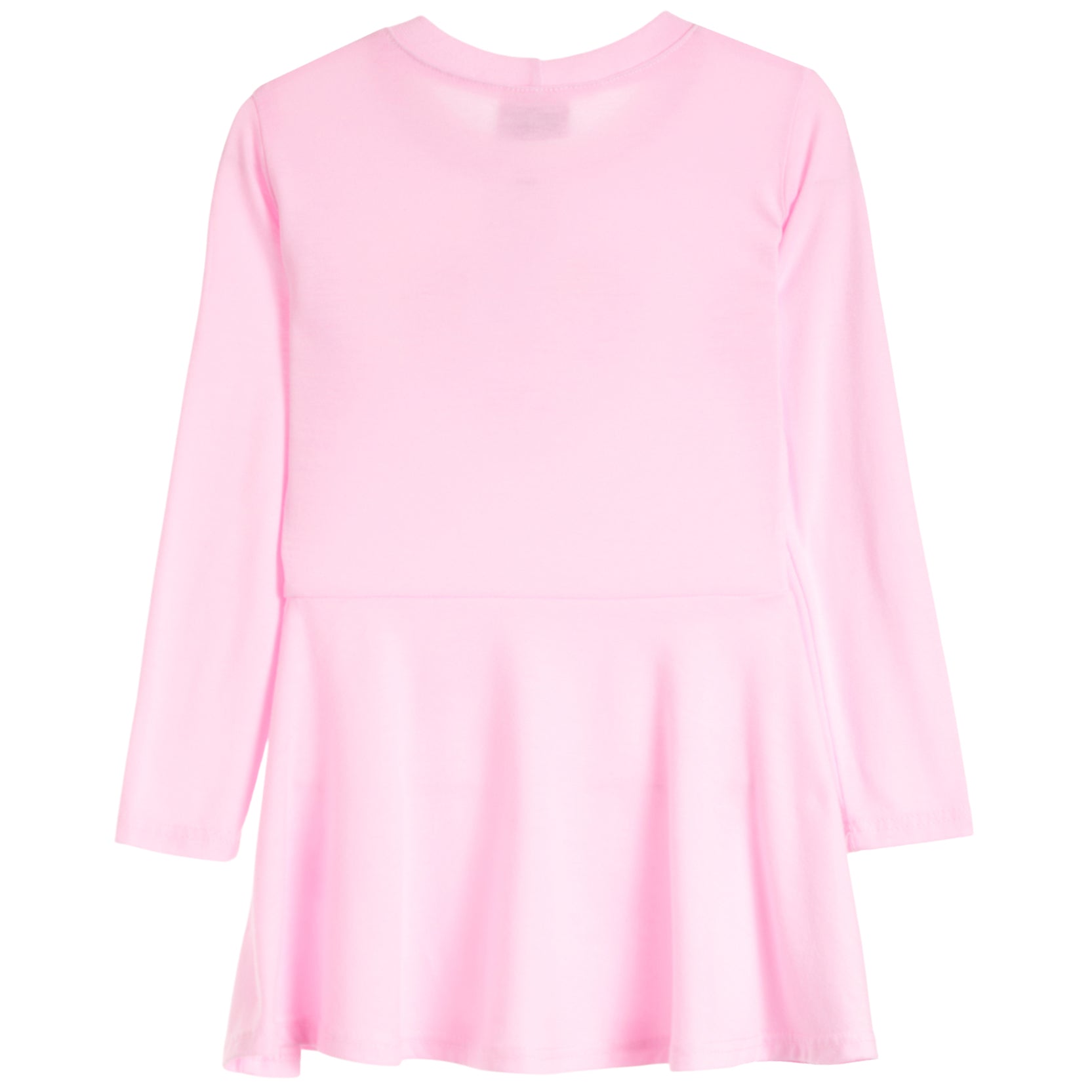 A light pink long-sleeve dress with a round neckline and a flared skirt, shown against a plain white background.