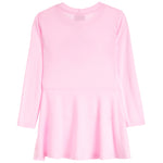 A light pink long-sleeve dress with a round neckline and a flared skirt, shown against a plain white background.