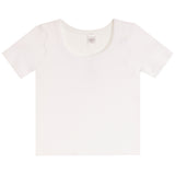 A short-sleeve crewneck t-shirt in solid white, laid flat against a clean white background.