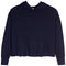 A dark navy blue cropped hoodie sweatshirt with a front kangaroo pocket, displayed against a solid white background.