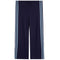Navy blue wide-leg pants featuring light blue stripes down the outer side of each leg, with a drawstring waistband.