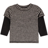 2fer Tee Stripe Body Black Hacci Sleeve