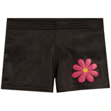 Mesh Short With Pink Flower Stone Patch