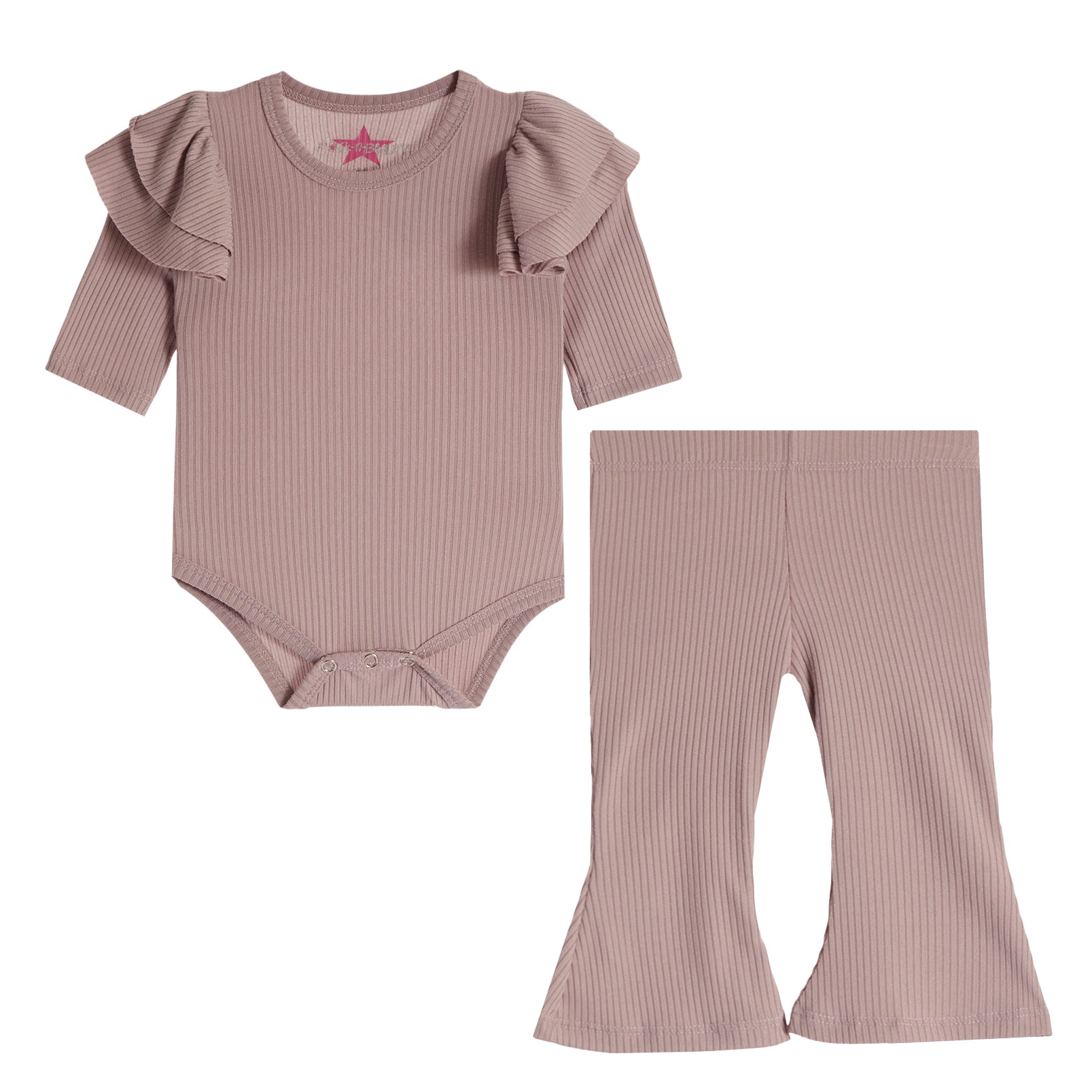 2pc Ribbed Ruffle Onesies Flare Pant Set - Denny's