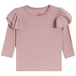 2pc Ribbed Ruffle Tee Flare Pant Set - Denny's