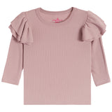 2pc Ribbed Ruffle Tee Flare Pant Set - Denny's