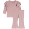 2pc Ribbed Ruffle Tee Flare Pant Set - Denny's