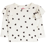 Allover Black Heart Ruffle Long Sleeve Shirt - Denny's