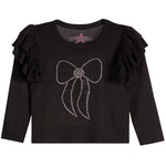 Black Stone Bow Flutter Long Sleeve Shirt - Denny's