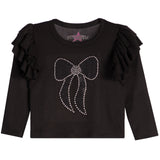Black Stone Bow Flutter Long Sleeve Shirt - Denny's