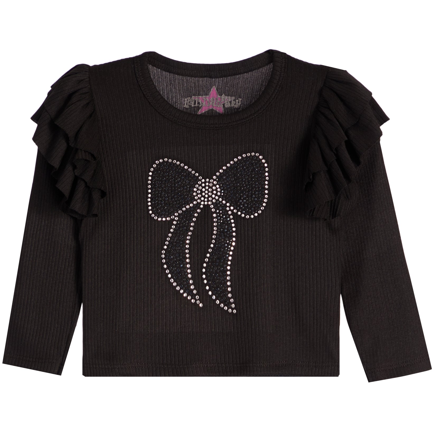 Black Stone Bow Flutter Long Sleeve Shirt - Denny's