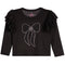 Black Stone Bow Flutter Long Sleeve Shirt - Denny's