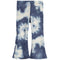 A pair of wide-leg, ribbed knit pants featuring a blue and white tie-dye spiral pattern, displayed flat against a solid white background.