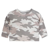 Camo Drop Shoulder Ruffle Knit Sweatshirt - Denny's
