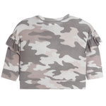 Camo Drop Shoulder Ruffle Knit Sweatshirt - Denny's