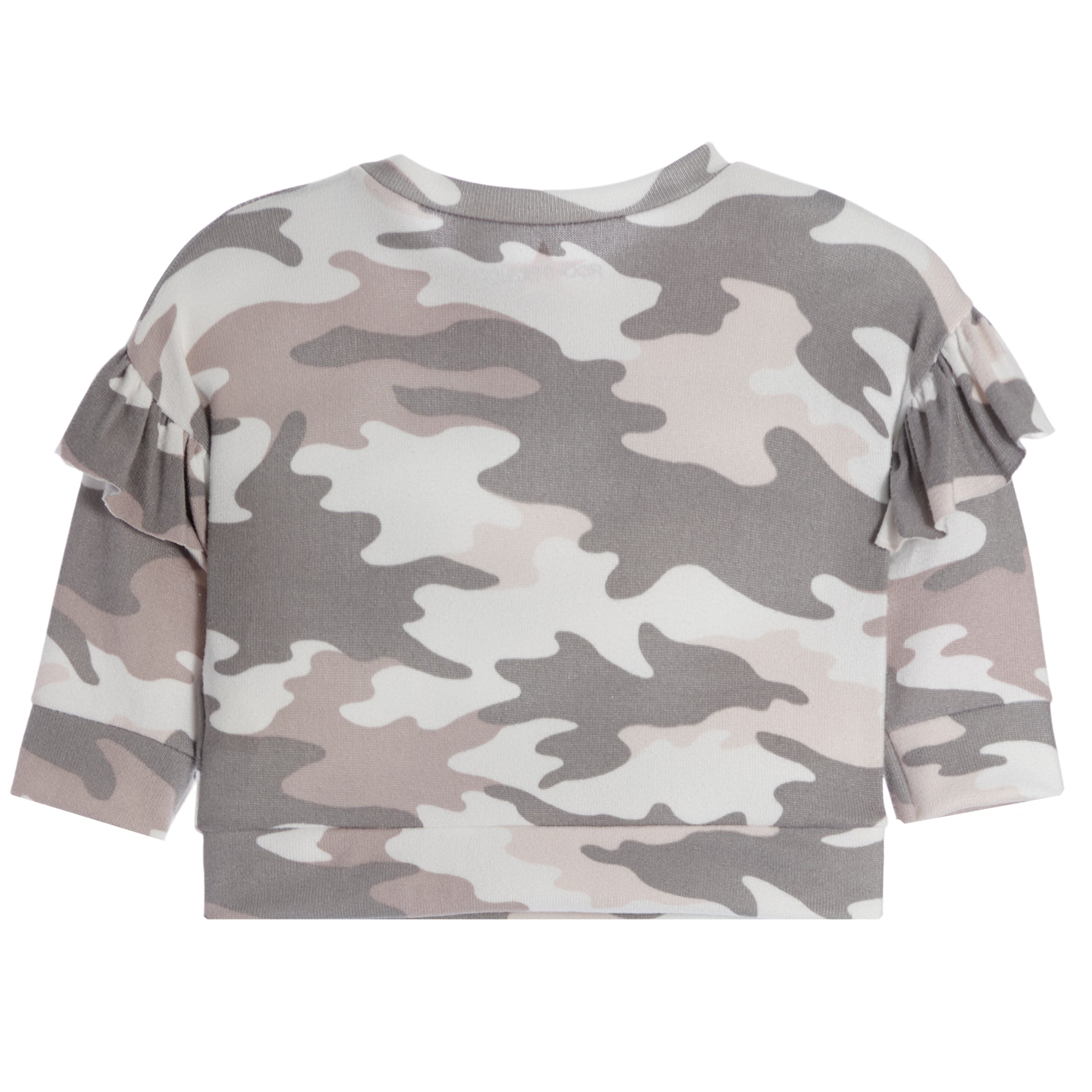 Camo Drop Shoulder Ruffle Knit Sweatshirt - Denny's