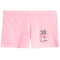Light pink shorts featuring a small graphic of a perfume bottle with a pink heart on the lower left leg, set against a plain white background.