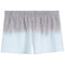 A pair of women's athletic shorts featuring a gray and white ombre gradient design, with an elastic waistband, shown against a plain white background.