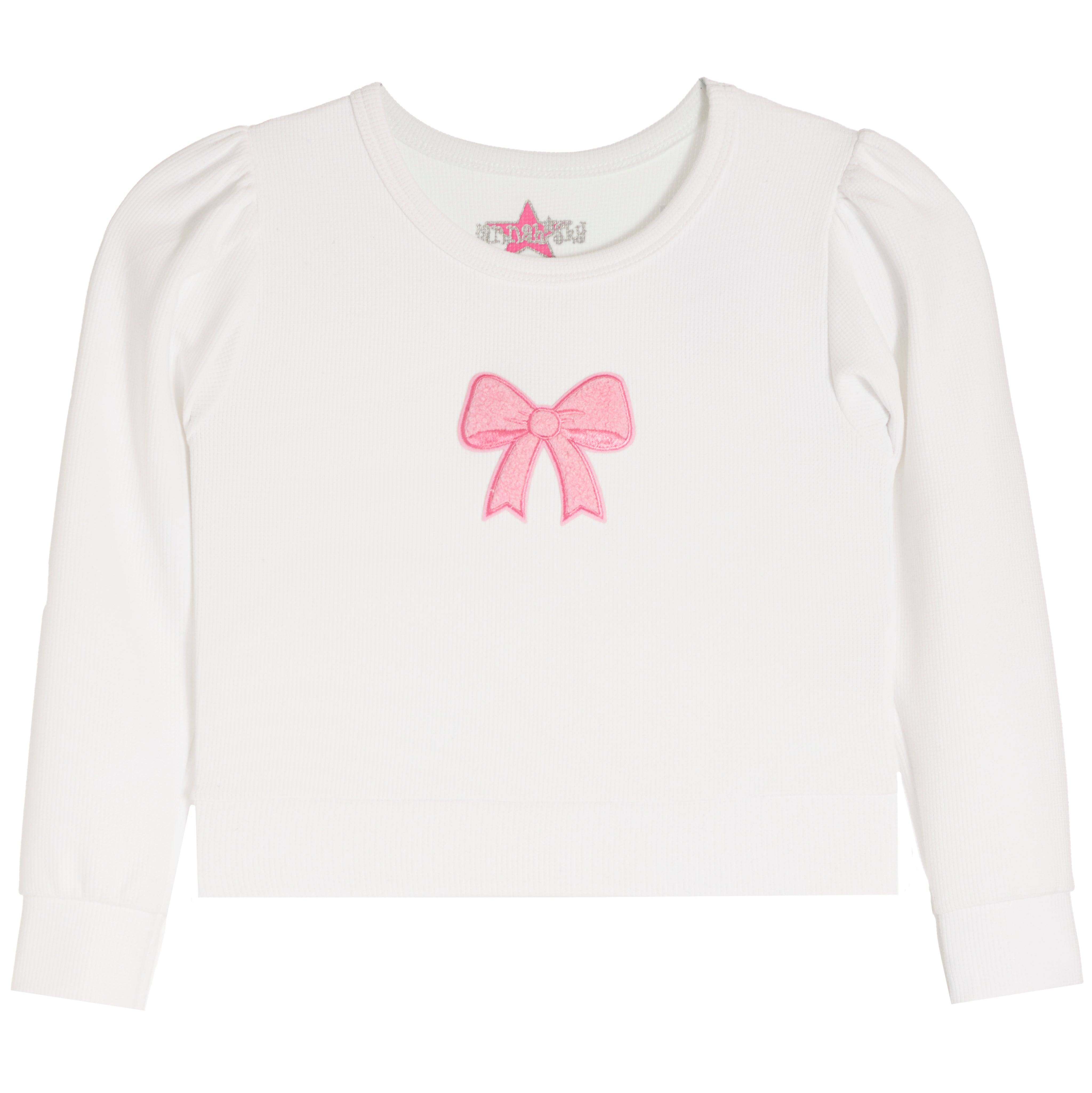 Plush Pink Bow Puff Sleeve Thermal - Denny's