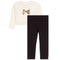 Creme Long Sleeve Tee with Gold Bow and Black Leggings with Gold Stones