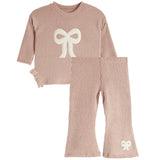 2pc Chenille Bow Waffle Flare Pant - Denny's
