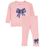 2pc Denim Bow Waffle Legging Set