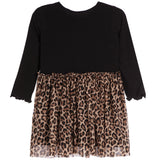 Long Sleeve Crystal Bow Leopard Bottom Dress