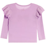 A light purple long-sleeve children's top with ruffled cap sleeves and a small star detail on the upper back, shown against a plain white background.