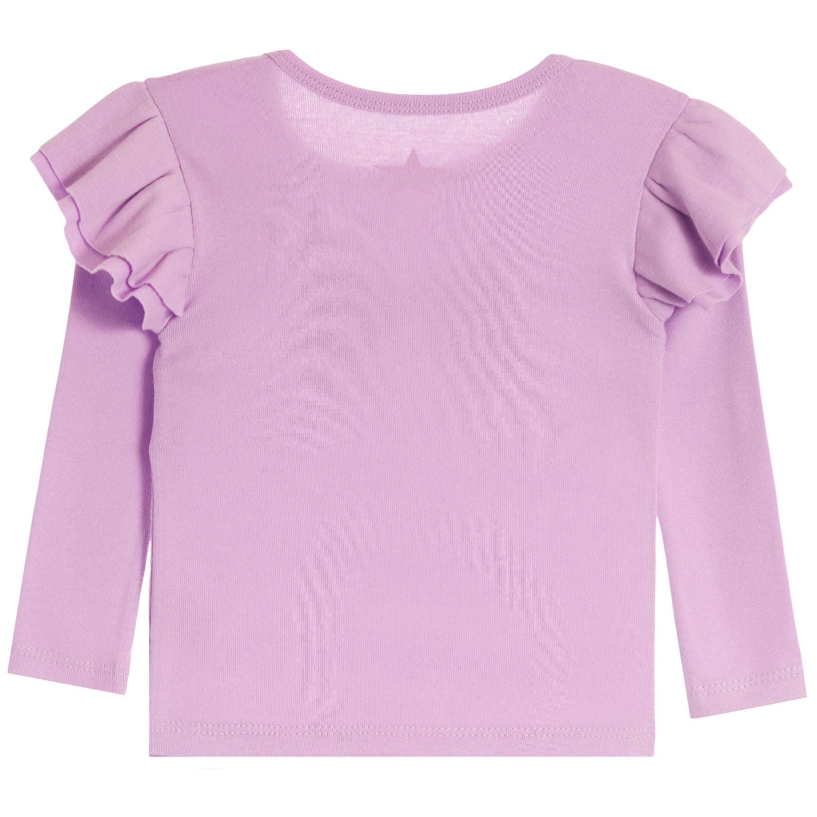 A light purple long-sleeve children's top with ruffled cap sleeves and a small star detail on the upper back, shown against a plain white background.