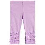 Light purple toddler leggings with layered ruffle trim at the cuffs, shown flat against a white background.