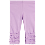 Light purple toddler leggings with layered ruffle trim at the cuffs, shown flat against a white background.