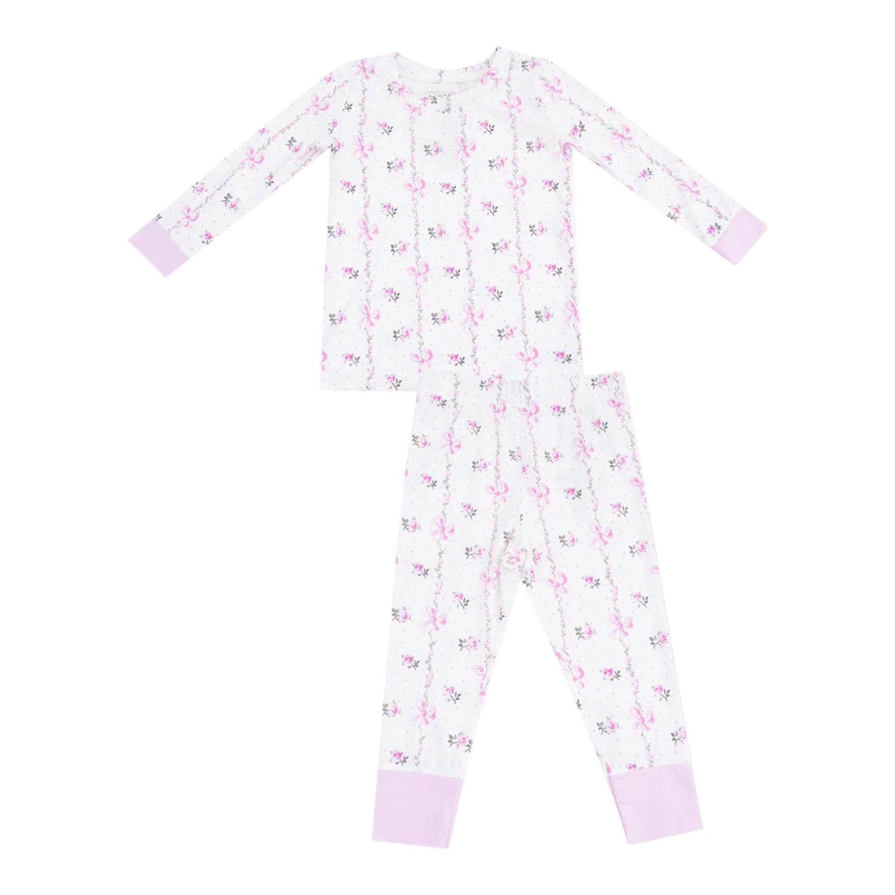 Dainty Buds and Bows Stripe 2pc Long Sleeve Lounge Set - Denny's