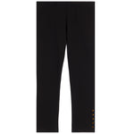 Black cropped leggings with a small gold button detail on the lower left leg, shown flat against a white background.