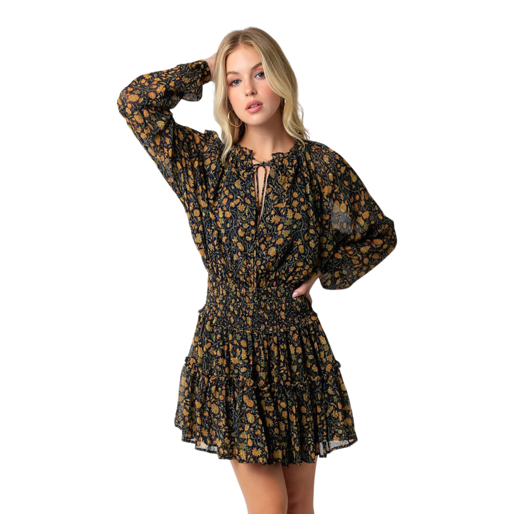 Long Sleeve Floral Dress - Denny's