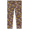 A pair of children's leggings featuring a dense all-over pattern of yellow smiley faces, pink bows, and small multicolored flowers on a dark brown background.