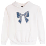 White Hoodie w Denim Bow and rhinestone outline