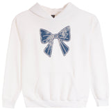 White Hoodie w Denim Bow and rhinestone outline