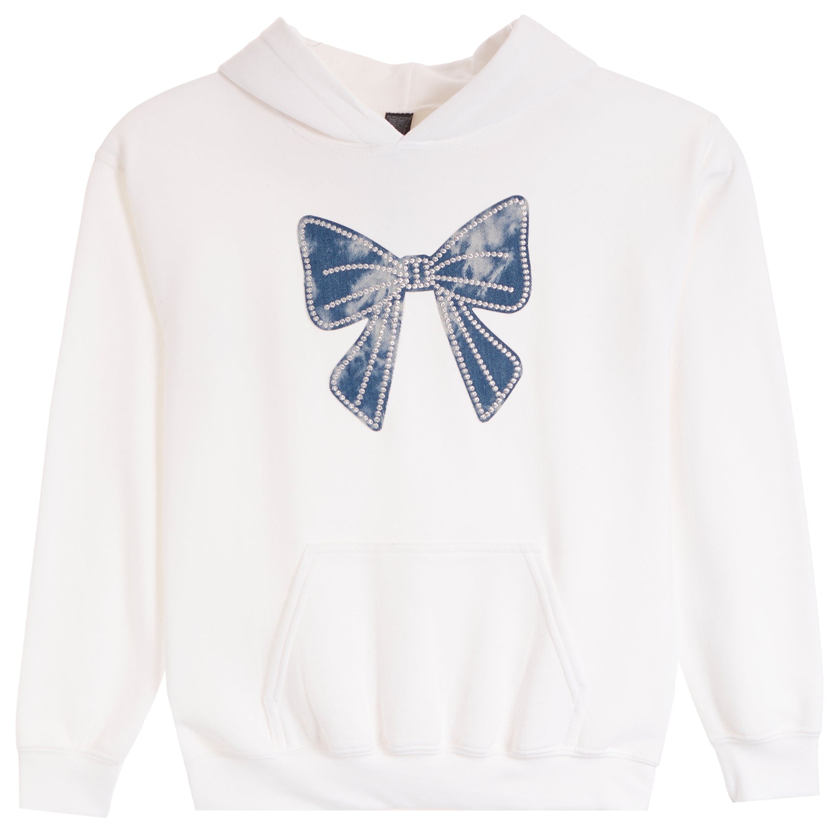 White Hoodie w Denim Bow and rhinestone outline