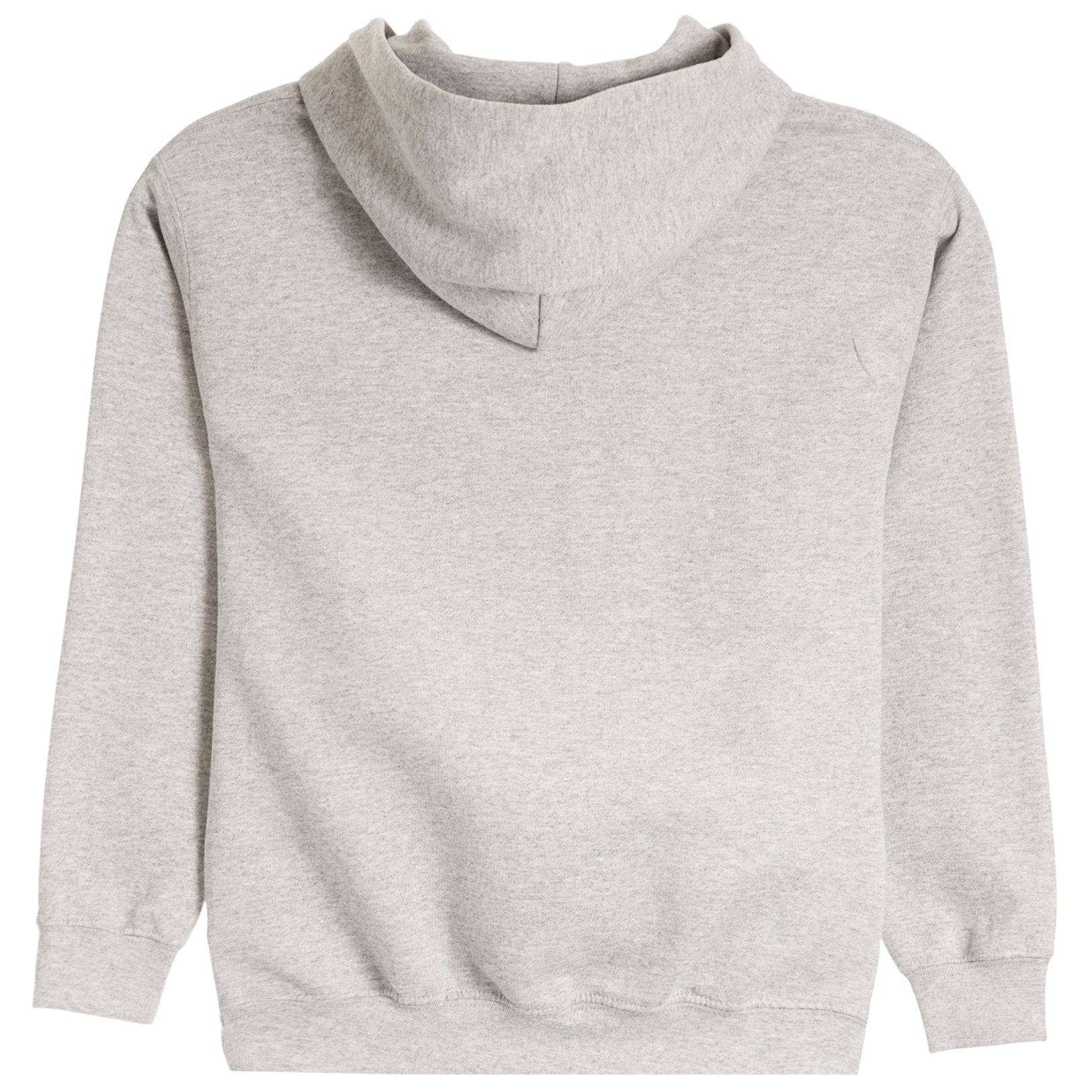 A light gray heathered sweatshirt with a wide folded collar, shown from the back against a plain white background.