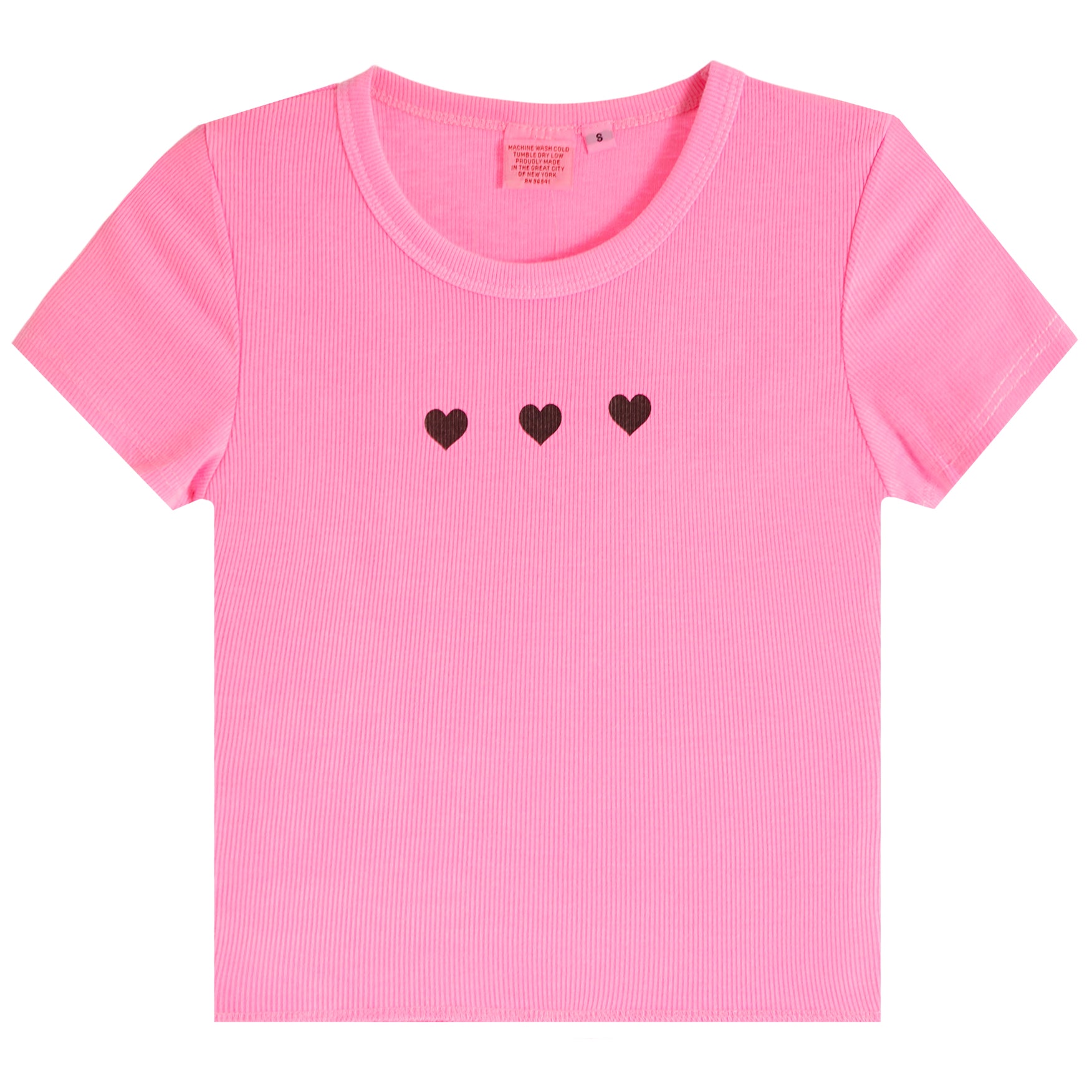 Short Sleeve Rib Tee With Three Black Hearts - Denny's